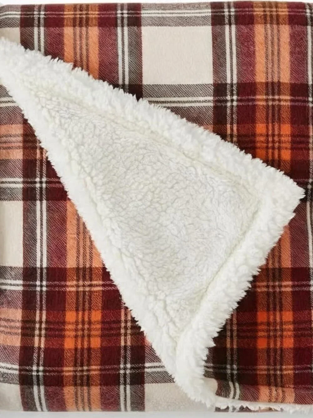NWT Eddie Bauer Edgewood Plaid, Red, Sherpa Backed Throw, 50